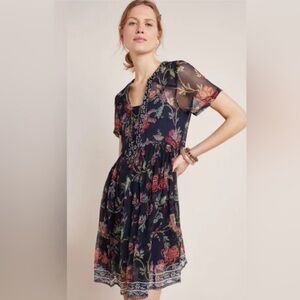 Anthropologie “Maeve” Flutter Sleeve Babydoll Mini Dress